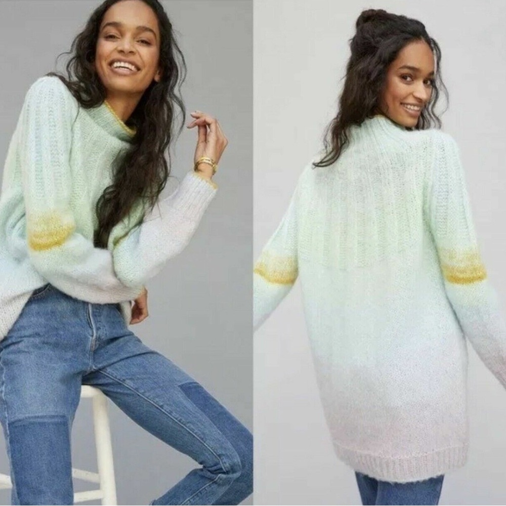 Anthropologie Perri Ombre Tunic Sweater Size S Pastel Rainbow Wool Alpaca Blend